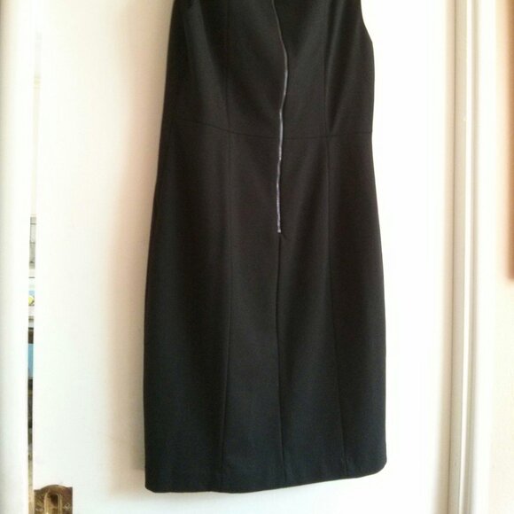 NWT Black Sheath Dress Slimming Blue Geometric Panel - Size 14 Office Chic Retro - Picture 7 of 10